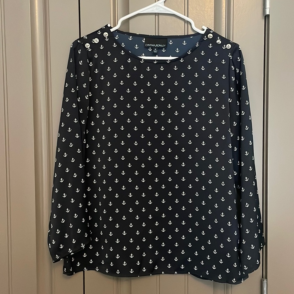 Cynthia Rowley Navy Blue Anchor Blouse Size M
